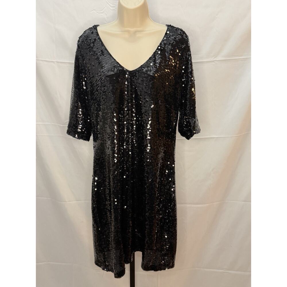 City Chic Black Sequin V-Neck Dress Size XS/14 - Picture 4 of 7